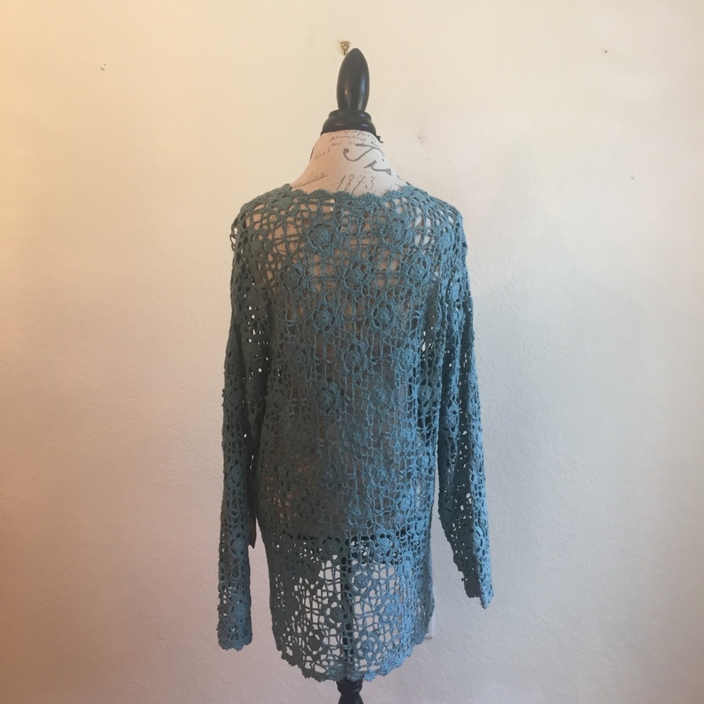 Silhouettes Handknit crochet 1X dress teal silk - Picture 3 of 7